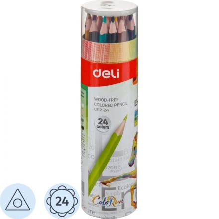 Карандаши цветные Deli Enovation EC112-24 3-гран. пластик 24цв/наб бум туба