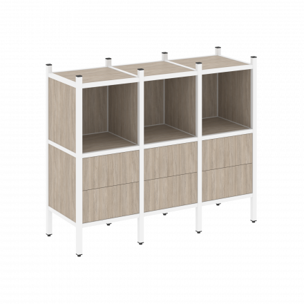 Loft Прямой стеллаж наборный VR.L-07 Дуб аттик/Белый металл 1278*446*1047