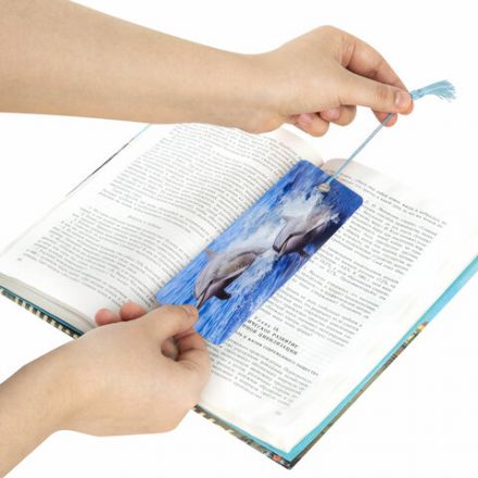 Закладка для книг с линейкой 3D-ОБЪЕМНАЯ BRAUBERG, "Дельфины", с декоративным шнурком, 128094