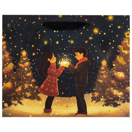 Пакет подарочный (1 шт.) новогодний, 26х13х32 см, "Love story", фольга, ассорти, ЗОЛОТАЯ СКАЗКА, 592445