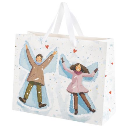 Пакет подарочный (1 шт.) новогодний, 26х13х32 см, "Love story", фольга, ассорти, ЗОЛОТАЯ СКАЗКА, 592445