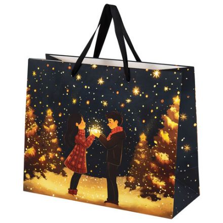 Пакет подарочный (1 шт.) новогодний, 26х13х32 см, "Love story", фольга, ассорти, ЗОЛОТАЯ СКАЗКА, 592445