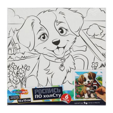 Картина детская по контуру, АССОРТИ 7 видов, 15х15 см, на подрамнике, акрил, кисти, МУЛЬТИ АРТ, 5902