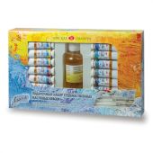 Краски масляные художественные "Ладога", 12 цветов по 18 мл + масло льняное 120 мл + 2 кисти, Невская Палитра, 1241967