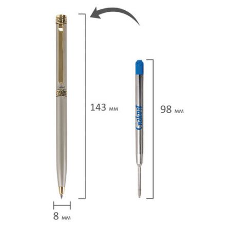 Ручка подарочная шариковая GALANT "Brigitte", тонкий корпус, серебристый, золотистые детали, пишущий узел 0,7 мм, синяя, 141009