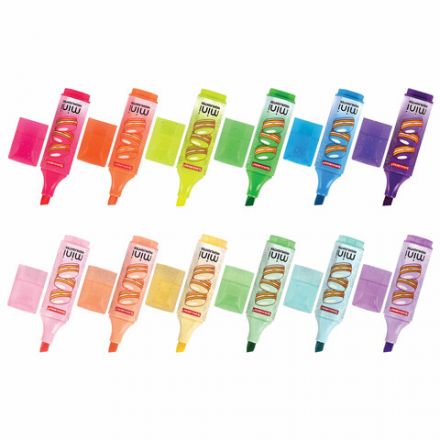 Набор текстовыделителей мини с принтами, 12 ЦВЕТОВ, BRAUBERG, 6 неоновых цветов + 6 пастельных цветов, линия 1-5 мм, 152537