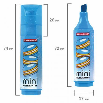 Набор текстовыделителей мини с принтами, 12 ЦВЕТОВ, BRAUBERG, 6 неоновых цветов + 6 пастельных цветов, линия 1-5 мм, 152537