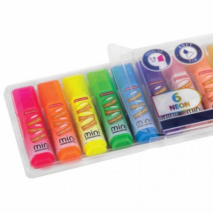 Набор текстовыделителей мини с принтами, 12 ЦВЕТОВ, BRAUBERG, 6 неоновых цветов + 6 пастельных цветов, линия 1-5 мм, 152537