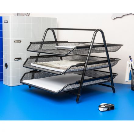 Лоток для бумаг горизонтальный Attache (3 секции, металлическая сетка, высота 267 мм, черный)