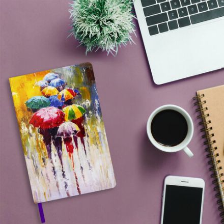 Ежедневник недатированный А5 (138х213 мм), BRAUBERG VISTA, под кожу, гибкий, 136 л., "Watercolour rain", 112005