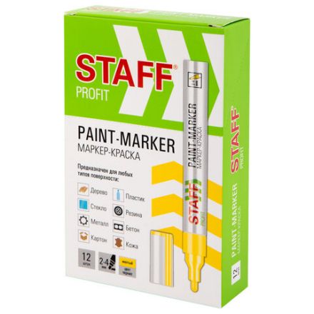 Маркер-краска лаковый (paint marker) 2-4 мм, ЖЕЛТЫЙ, НИТРО-ОСНОВА, STAFF PROFIT, для любых поверхностей, 152583 Маркер-краска лаковый (paint marker) 2-4 мм, ЖЕЛТЫЙ, НИТРО-ОСНОВА, STAFF PROFIT, для любых поверхностей, 152583
