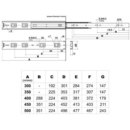 Направляющие УЗК_ StahlBuro шариковые 45-350 /14(15929) хром 2шт/уп