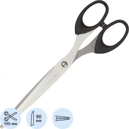 Ножницы Attache 190 мм с пластиковыми симметричными ручками черного цвета