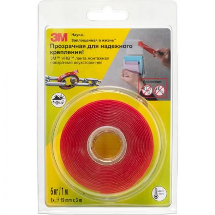 Клейкая лента 3M VHB монтажная, прозрачная двусторонняя 19 мм х 3 м