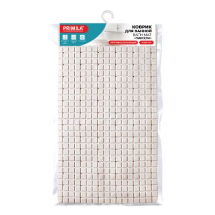 Коврик для ванны противоскользящий 71х40 см, "Пиксели", бежевый, ПВХ, присоски, PRIMILA (ПРИМИЛА), 700383