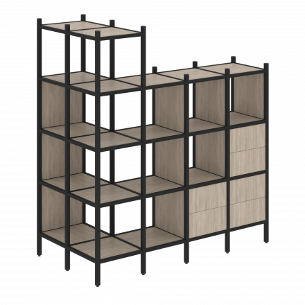 Loft Угловой внешний стеллаж наборный VR.L-57 Дуб аттик/Чёрный металл 862*1694*1869