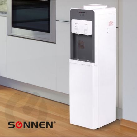 Кулер для воды SONNEN FSC-02BA, напольный, НАГРЕВ/ОХЛАЖДЕНИЕ КОМПРЕССОР, шкаф, 2 крана, серый, 455416