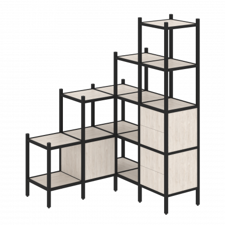 Loft Угловой внутренний стеллаж наборный VR.L-40 Денвер светлый/Чёрный металл 1278*1278*1869