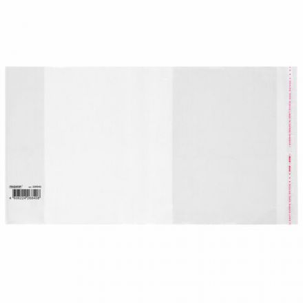 Обложка ПП со штрихкодом для тетрадей и дневников, КЛЕЙКИЙ КРАЙ, 80 мкм, 210х380 мм, универсальная, прозрачная, ПИФАГОР, 229342