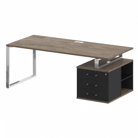 Shift Стол руководителя с опорной тумбой, правый SK.SRT-200 (R) Тиквуд тёмный/Антрацит 2000*904*753 Shift Стол руководителя с опорной тумбой, правый SK.SRT-200 (R) Тиквуд тёмный/Антрацит 2000*904*753