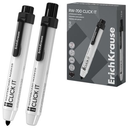 Маркер стираемый для белой доски автоматический ERICH KRAUSE RW-700 "Click it", ЧЕРНЫЙ, 2 мм, 60830