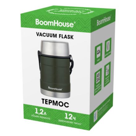 Термос 1,2 л для еды/напитков с широким горлом, BOOMHOUSE (БУМХАУС) RIBBED, контейнер, нержавеющая сталь SUS304, 700323