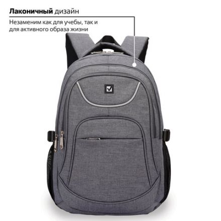 Рюкзак BRAUBERG HIGH SCHOOL универсальный, 3 отделения, "Осень", серый, 46х31х18 см, 225518