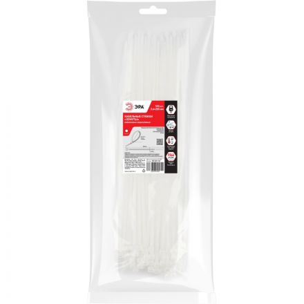 Стяжка (хомут) ЭРА нейлоновая 3.6 х 200 мм белая (100 шт/уп) NO-225-152