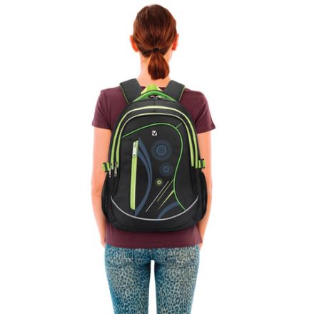 Рюкзак BRAUBERG HIGH SCHOOL универсальный, 3 отделения, "Неон", черный/салатовый, 46х31х18 см, 225520