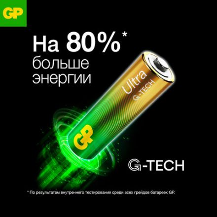 Батарейки КОМПЛЕКТ 4 шт., GP Ultra G-Tech, AA (LR6, 15А), алкалиновые, пальчиковые, 15AUA21-2CRSBC4