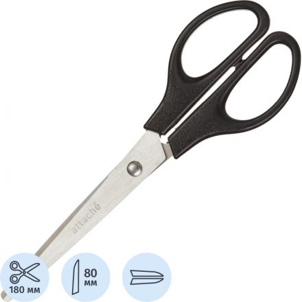 Ножницы Attache 180 мм с пластиковыми симметричными ручками черного цвета