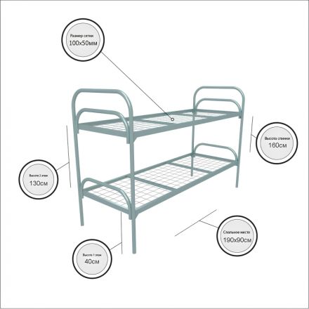 Кровать CAM_металлическая двухъярусная Стандарт+2 900х1900,сетк100х50,2пере
