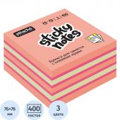 Стикеры Attache Selection 76х76 мм пастельные и неоновые 3 цвета (1 блок, 400 листов)