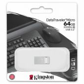 Флеш-диск 64 GB, KINGSTON DataTraveler Micro USB 3.2, металлический корпус, серебристый, DTMC3G2/64GB