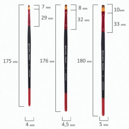 Кисти BRAUBERG PREMIUM, набор 10 шт. (синтетика, круглые № 1, 2, 3, 5, 8, плоские № 2, 4, 6, 8, 10), 201027