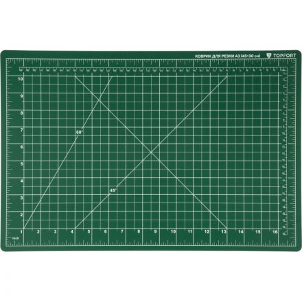 Коврик для резки TOPFORT 3х-слойный А3 (45х30см),2х-сторонний,зеленый