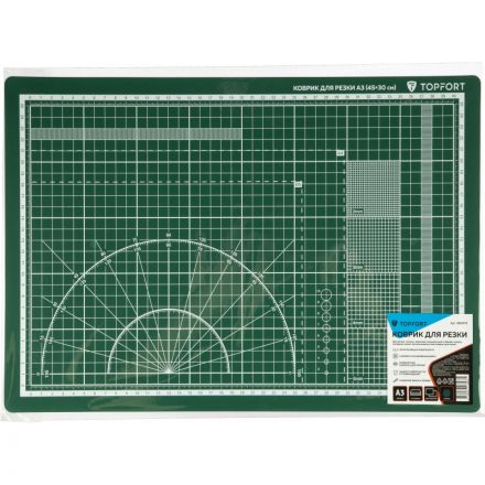Коврик для резки TOPFORT 3х-слойный А3 (45х30см),2х-сторонний,зеленый