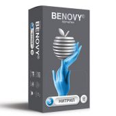 Перчатки нитриловые смотровые 50 пар (100 штук), размер 6-7, S (малый), голубые BENOVY Nitrile Chlorinated, К Перчатки нитриловые смотровые 50 пар (100 штук), размер 6-7, S (малый), голубые BENOVY Nitrile Chlorinated, К