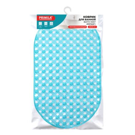 Коврик для ванны противоскользящий 69х39 см, "Ротанг", овальный, голубой, ПВХ, PRIMILA (ПРИМИЛА), 700384