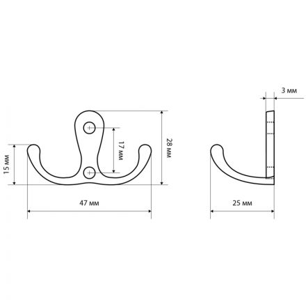 Вешалка настенная УЗК Крючок двухрожковый СТАНДАРТ 002 GP (10189), золото Вешалка настенная УЗК Крючок двухрожковый СТАНДАРТ 002 GP (10189), золото