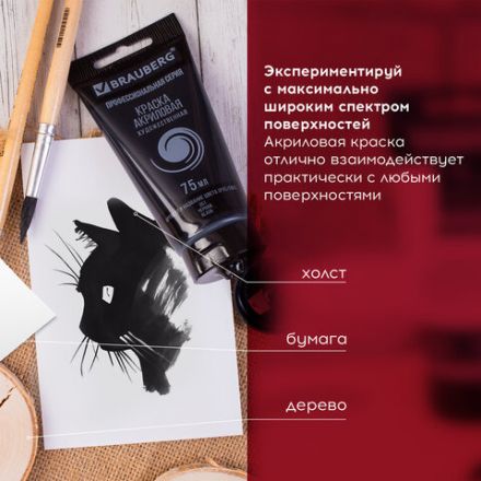 Краска акриловая художественная BRAUBERG ART CLASSIC, туба 75 мл, ЧЕРНАЯ, 191116 Краска акриловая художественная BRAUBERG ART CLASSIC, туба 75 мл, ЧЕРНАЯ, 191116