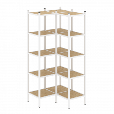 Loft Угловой внутренний стеллаж наборный VR.L-32 Тиквуд светлый/Белый металл 862*862*1869