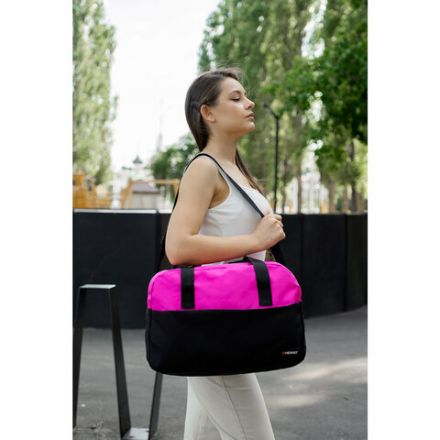 Сумка спортивная HEIKKI BASE (ХЕЙКИ), карман на молнии, черная/фуксия, 30x44x17 см, 272621