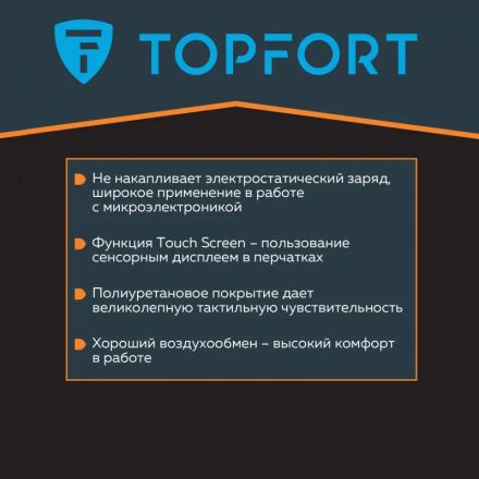 Перчатки защитные TOPFORT Ant PU Lite антистат.нейлон/карбон.нить с ПУ р9
