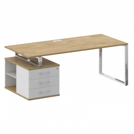 Shift Стол руководителя с опорной тумбой, левый SK.SRT-200 (L) Тиквуд светлый/Белый бриллиант 2000*904*753 Shift Стол руководителя с опорной тумбой, левый SK.SRT-200 (L) Тиквуд светлый/Белый бриллиант 2000*904*753