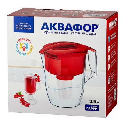 Кувшин-фильтр для очистки воды АКВАФОР "Гарри А5", 3,9 л, со сменной кассетой, красный, 501734