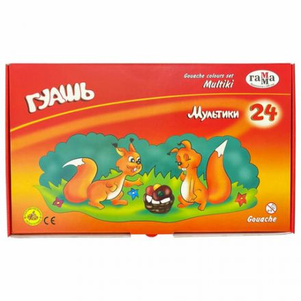 Гуашь ГАММА "Мультики", 24 цвета по 20 мл, картонная упаковка, 81220201 Гуашь ГАММА "Мультики", 24 цвета по 20 мл, картонная упаковка, 81220201