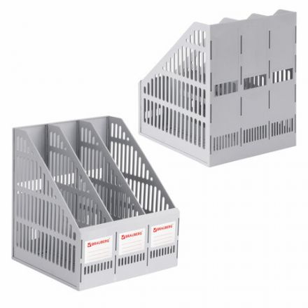 Лоток вертикальный для бумаг BRAUBERG "SMART-MAXI" (254х255х297 мм), 3 отделения, сетчатый, сборный, серый, 231524