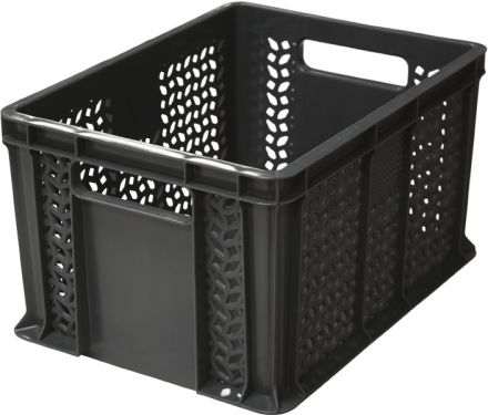 Ящик 400х300х230 дно сплошное, стенки перфорированные, с ручками  чёрный