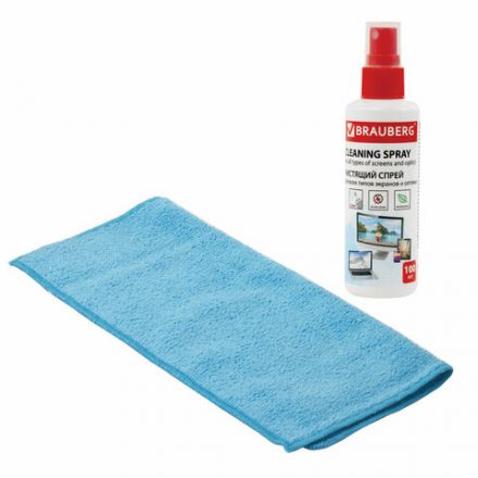 Чистящий набор для экранов всех типов и оптики BRAUBERG, комплект салфетка и спрей, 100 мл, 510341 Чистящий набор для экранов всех типов и оптики BRAUBERG, комплект салфетка и спрей, 100 мл, 510341